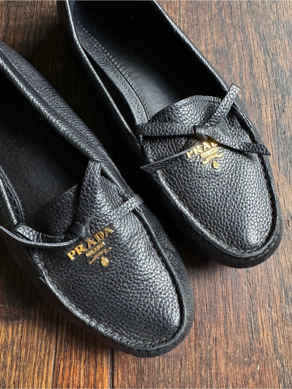 Prada Black Driving Loafer in Pebble Grain Leather - Women’s Size 7